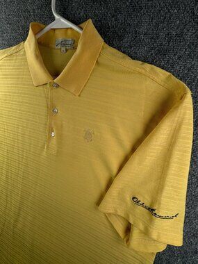 Nick Price Old Memorial Yellow XL Cool Luxe Polo Shirt Golfing Striped Textured